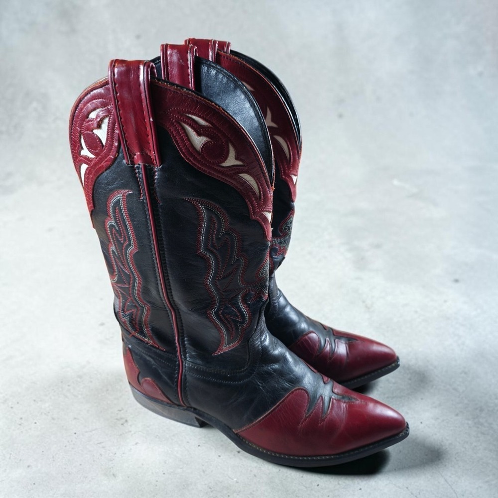 Vintage 80s Laredo Red Leather Cowboy Western Boots Women's 7.5 M USA Made.